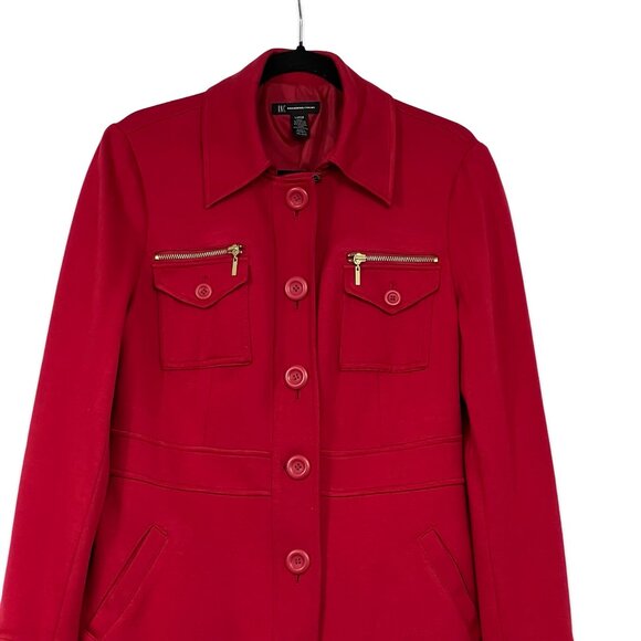 Red Stylish INC Coat with gold details Size Large. - Picture 3 of 15